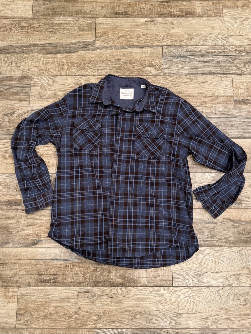 Weatherproof Men's Navy and Light Blue Plaid Button-Down Shirt
